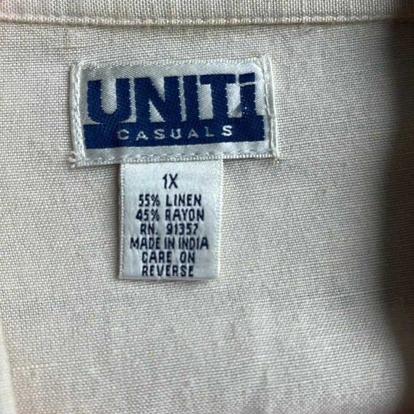 Vintage UNITI Casuals Cream Embroidered Linen Sleeveless Top 1X - Picture 4 of 6